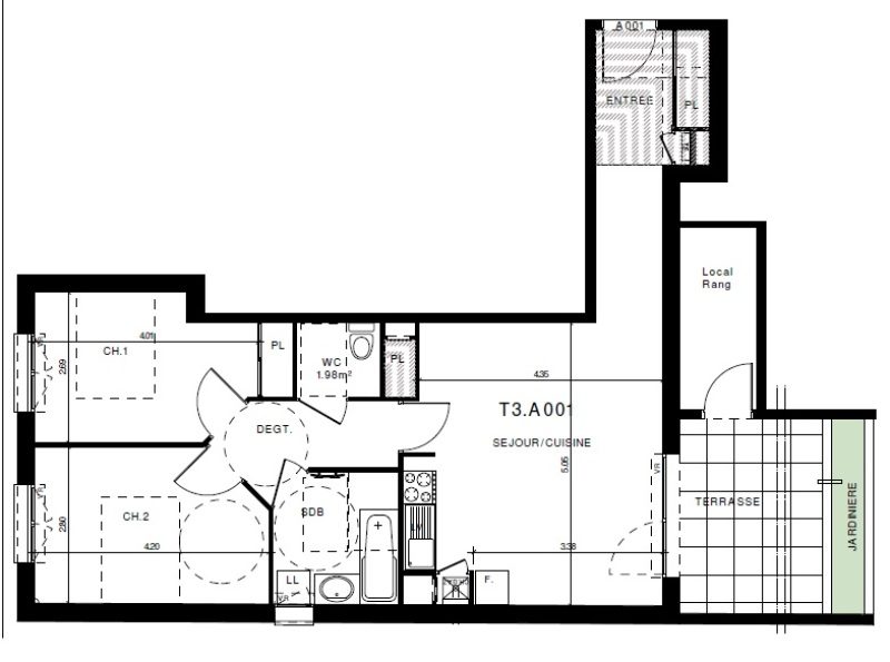 Appartement T3 – 63m² – 780€/mois