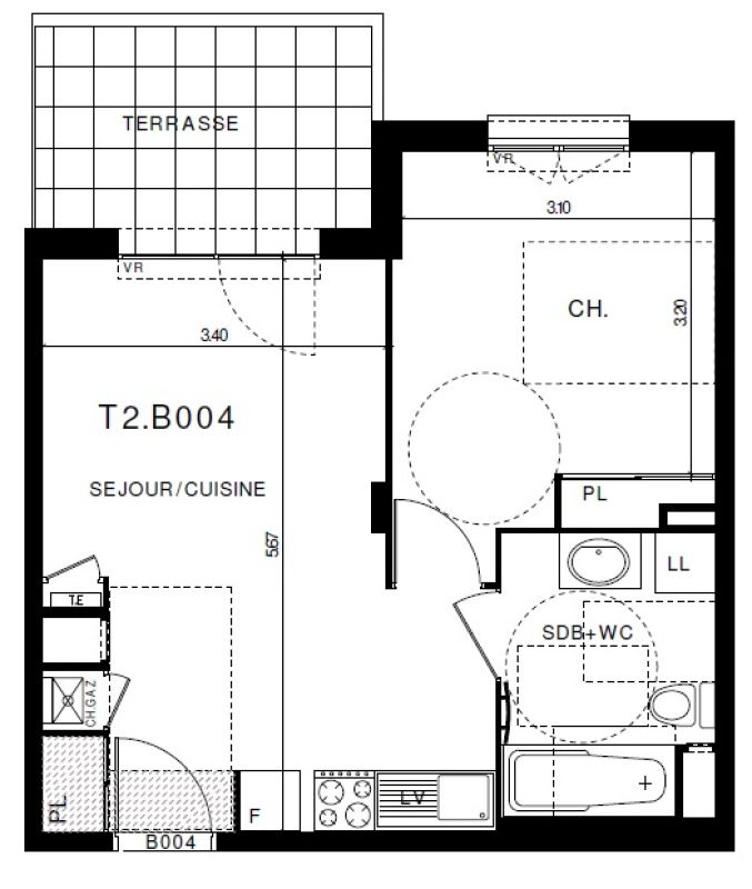 Appartement T2 – 38m² – 560€/mois