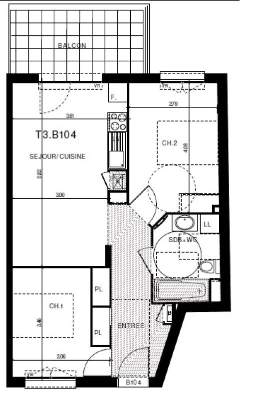 Appartement T3 – 54m² – 740€/mois