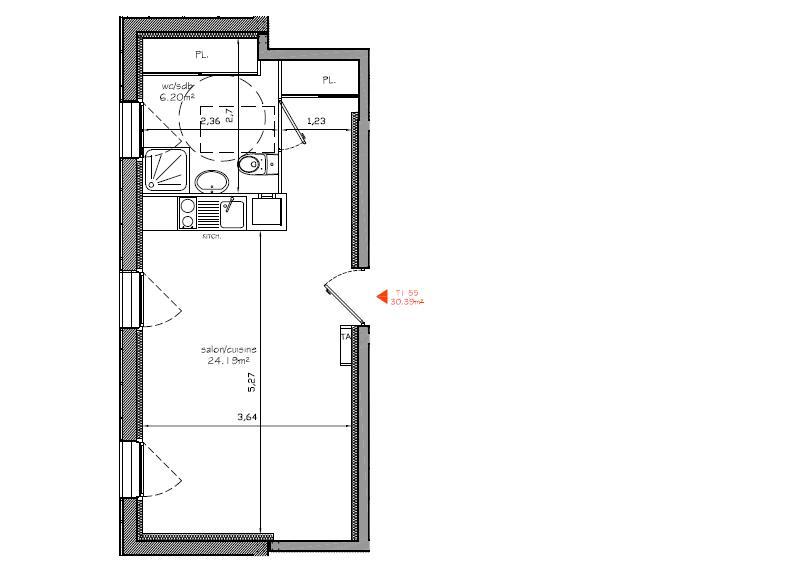 Appartement T1 – 30m² – 378€/mois