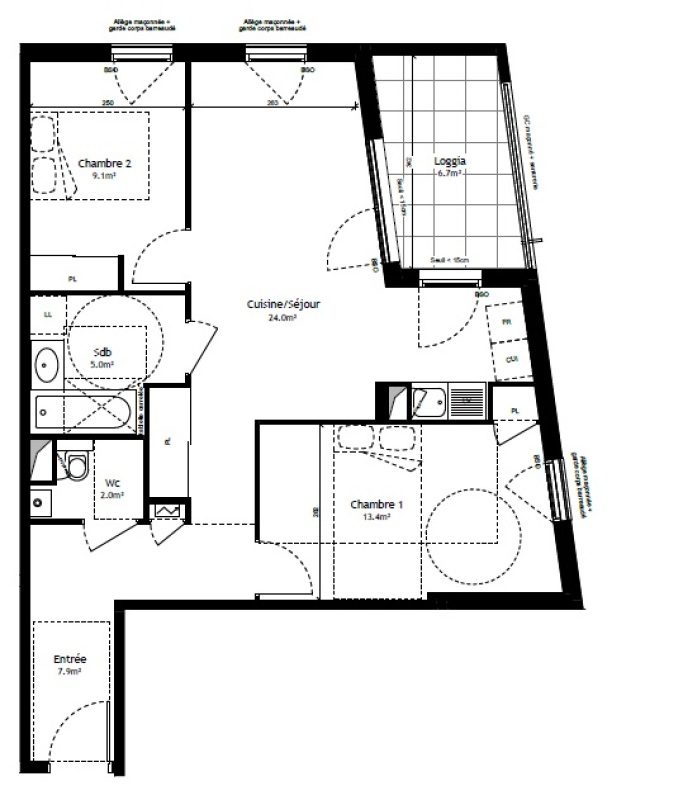 Appartement T3 – 61m² – 950€/mois