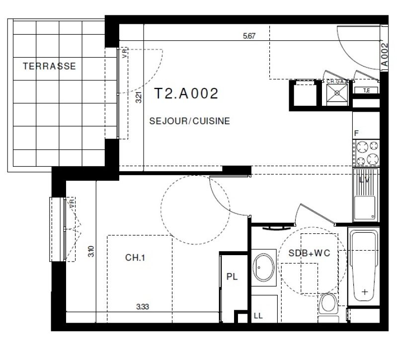 Appartement T2 – 38m² – 550€/mois
