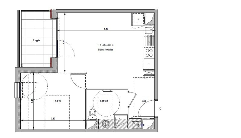 Appartement T2 – 40m² – 576€/mois