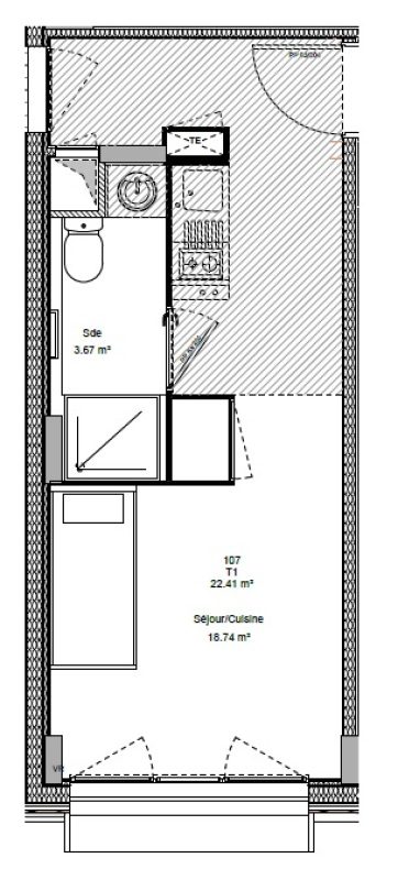 Appartement T1 – 22m² – 574€/mois