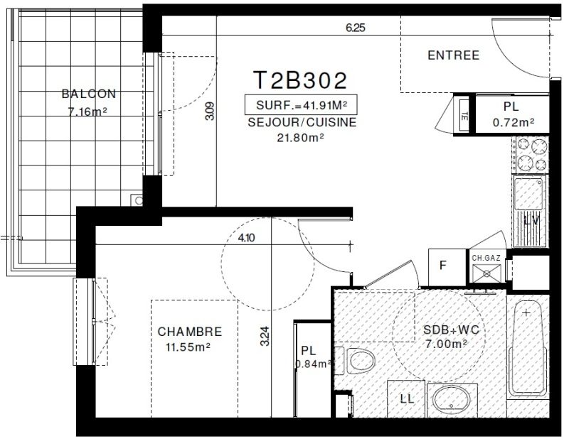 Appartement T2 – 41m² – 560€/mois
