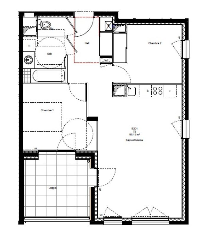 Appartement T3 – 59m² – 744€/mois