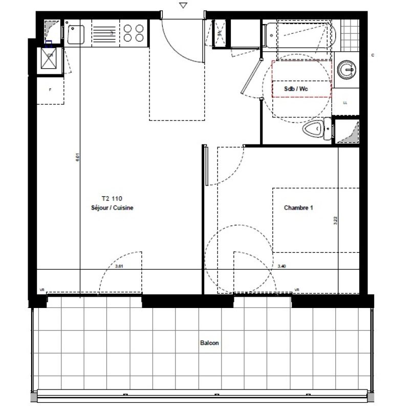 Appartement T2 – 40m² – 574€/mois