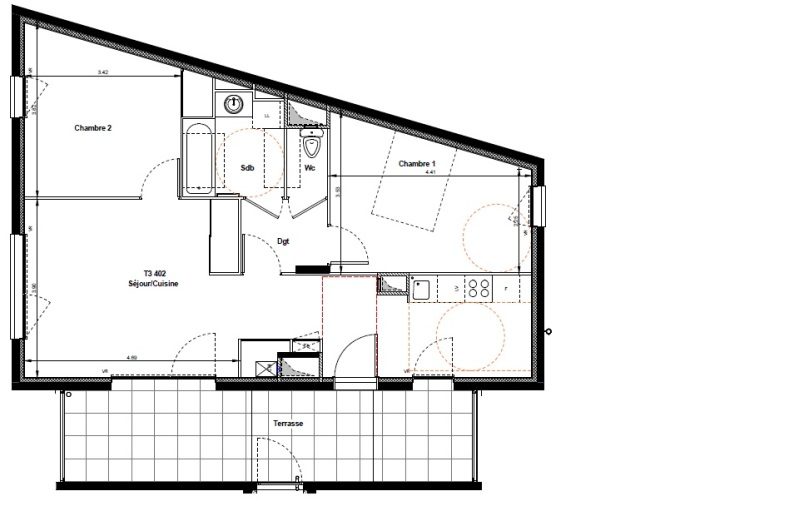 Appartement T3 – 65m² – 775€/mois