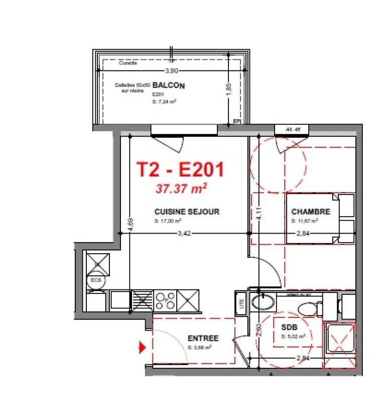 Appartement T2 – 37m² – 560€/mois